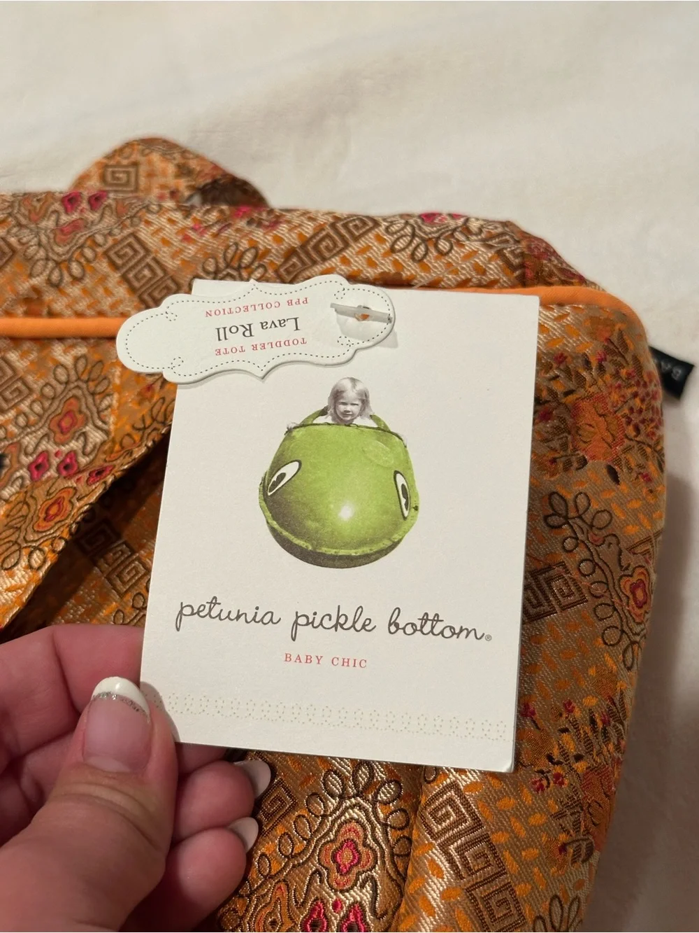 Petunia Pickle Bottom Tan and Orange Patterned Tote